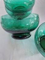 set van 4 groene (ijs) coupes vintage geëtste (?) decoratie, Ophalen of Verzenden