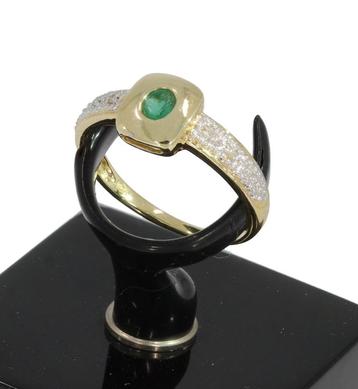 Smaragd met 4 diamanten 14k gouden moderne dames ring beschikbaar voor biedingen