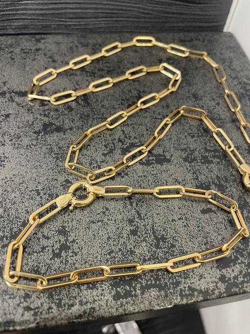 14 karaats gouden paper clip set armband en ketting, Sieraden, Tassen en Uiterlijk, Armbanden, Nieuw, Goud, Goud, Ophalen of Verzenden