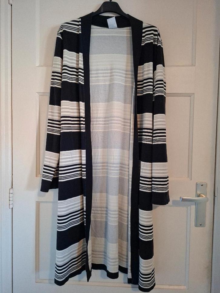 Nanso zwart wit grijs gestreept lang vest maat L, Kleding | Dames, Truien en Vesten, Zo goed als nieuw, Maat 42/44 (L), Zwart