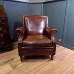 Schapenleren vintage clubfauteuil in Art Deco stijl, Gebruikt, Ophalen of Verzenden, 75 tot 100 cm, Leer