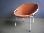 Space-age 1970s club, metaal met leersuède seventies kuipsto, Huis en Inrichting, Gebruikt, Overige kleuren, Ophalen of Verzenden