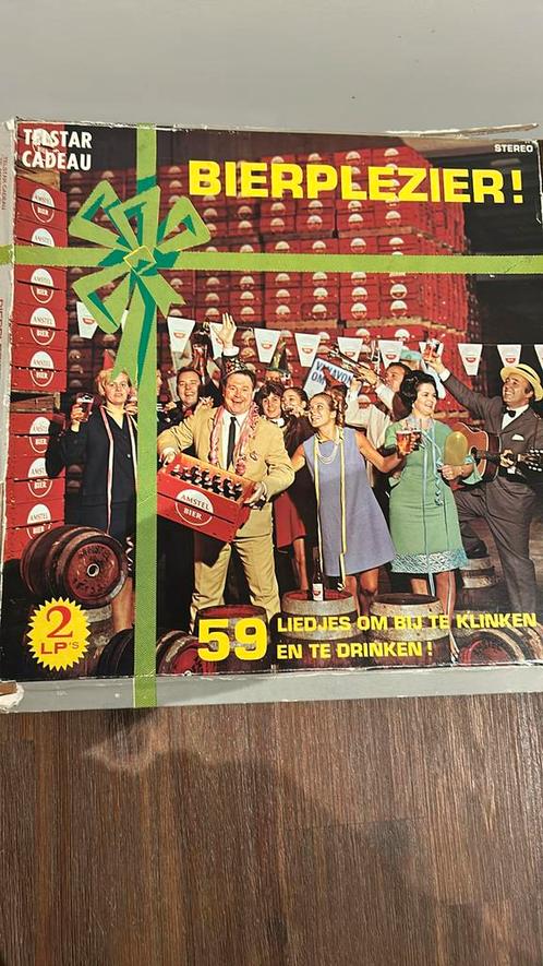 Dubbel LP: Bierplezier van Amstel Bier (jaren 60), Verzamelen, Biermerken, Gebruikt, Reclamebord, Plaat of Schild, Amstel, Verzenden