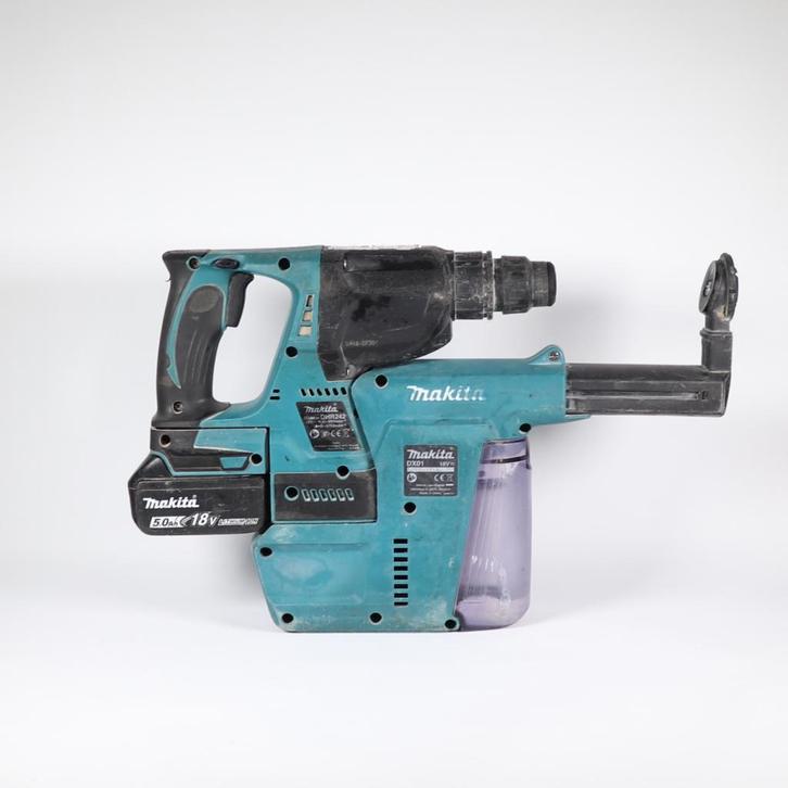 Makita DHR242 Combihamer + DX01 Stofafzuigsysteem + 18v 5.0A, Doe-het-zelf en Verbouw, Gereedschap | Boormachines, Gebruikt