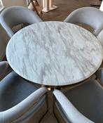 Marmeren Eethoek: 130cm Hourglass Tafel + 4 Velvet Stoelen, Huis en Inrichting, Ophalen, 50 tot 100 cm, 100 tot 150 cm, Overige materialen