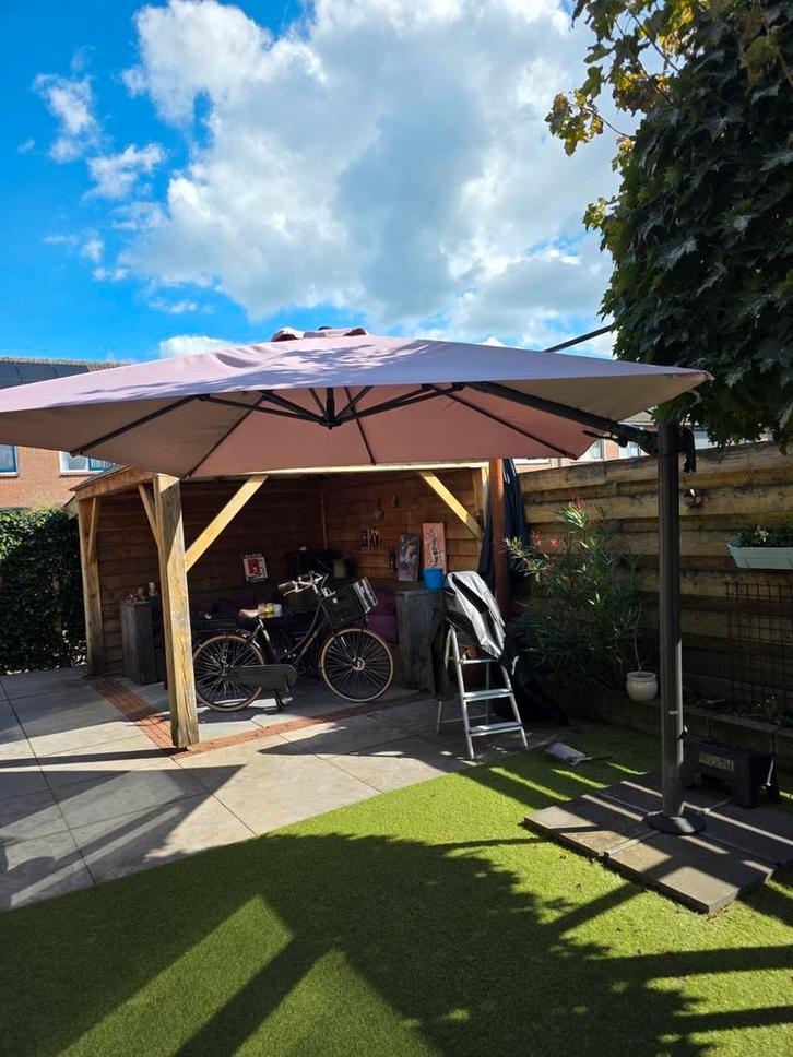 Horeca parasol rechthoek 300 cm x 300 cm, Tuin en Terras, Parasols, Gebruikt, Zweefparasol, 1 tot 2 meter, Ophalen
