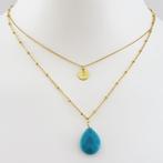 Dubbele ketting met blauwe steen, Nieuw in verpakking, Blauw, Nieuw, Ophalen of Verzenden, Overige materialen