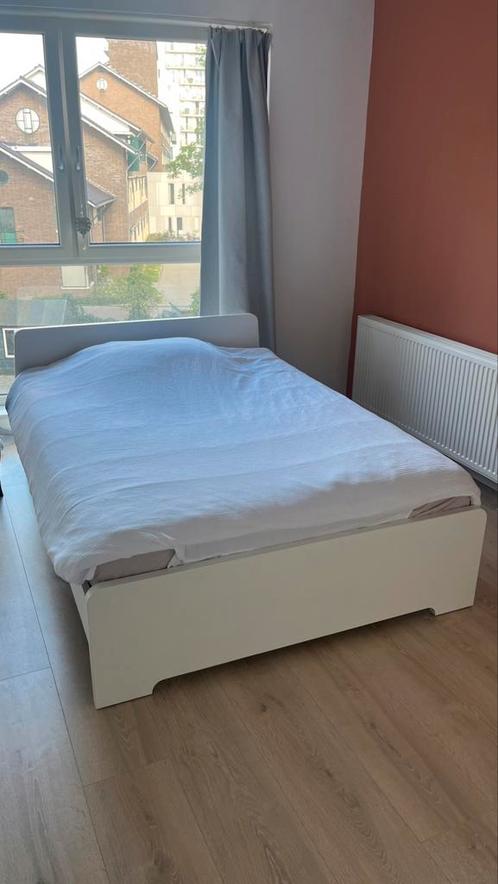 Bedframe wit met lattenbodem – 140x200 cm, Huis en Inrichting, Slaapkamer | Bedden, Gebruikt, Tweepersoons, 140 cm, 200 cm, Hout