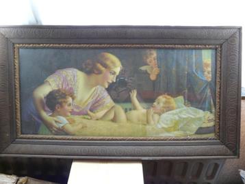 Vintage afbeelding achter glas en in mooi uitgewerkte kader beschikbaar voor biedingen
