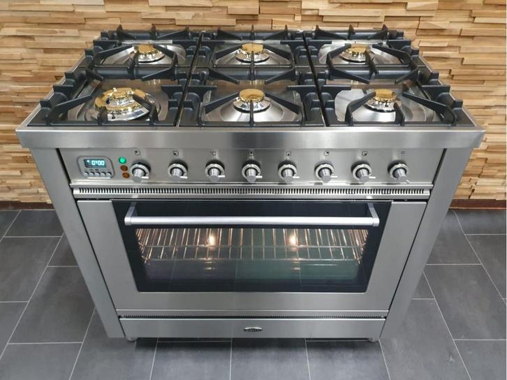 Luxe Boretti Fornuis 90cm rvs + rvs 1 oven 6 pits, Witgoed en Apparatuur, Fornuizen, Zo goed als nieuw, Vrijstaand, Gas, 5 kookzones of meer
