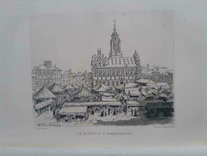 24 / De Kermis van Middelburg., Gravure uit 1882, Antiek en Kunst, Kunst | Etsen en Gravures, Ophalen of Verzenden