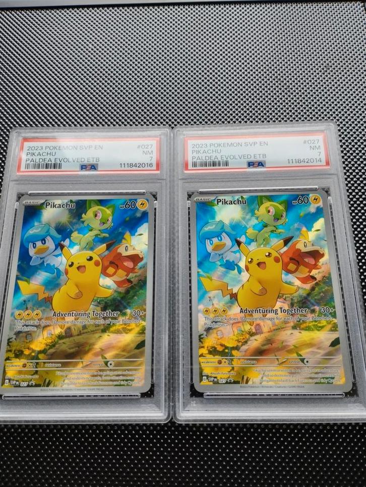 Pikachu Holo Pokemon kaart Paldea Evolved ETB promo PSA7 NM, Hobby en Vrije tijd, Verzamelkaartspellen | Pokémon, Zo goed als nieuw