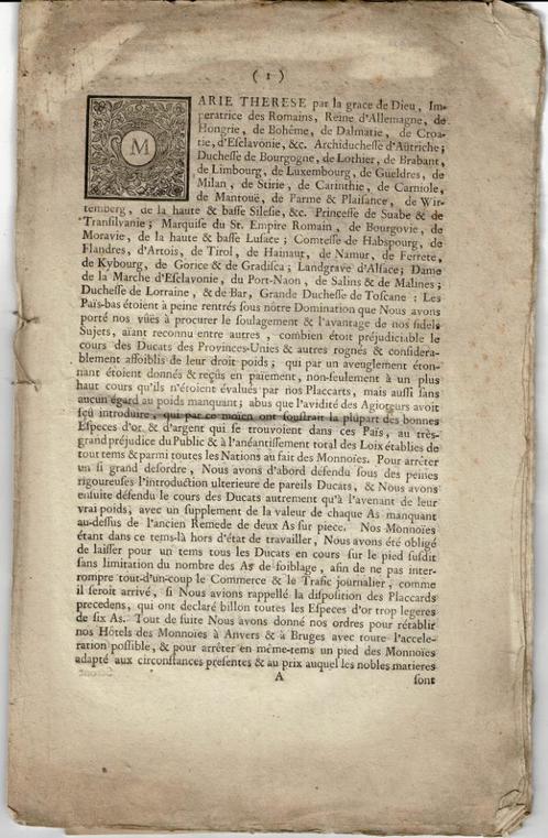 1749 - Document uitgifte van gouden en zilveren souvereinen, Postzegels en Munten, Munten | België, Overig, Verzenden