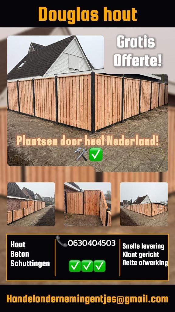 Actie Douglas vanaf €115,- per meter! Hout beton schuttingen, Tuin en Terras, Schuttingen, Nieuw, Minder dan 3 meter, Ophalen