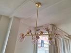 Globe Kroonluchter - Geborsteld Messing & Roze Glas, Ophalen, Zo goed als nieuw, Glas, Modern