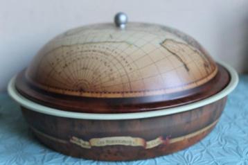 Vintage blik met deksel/wereldkaartdecoratie beschikbaar voor biedingen