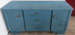 Vintage kastje / dressoir / TV-kastje Petrol blauw krijtverf, Ophalen, Gebruikt, 25 tot 50 cm, Met deur(en)