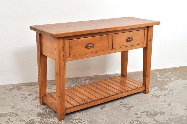 Vintage side table grenen bijzettafel haltafel jaren 30, Huis en Inrichting, Tafels | Bijzettafels, Gebruikt, Rechthoekig, 60 cm of meer