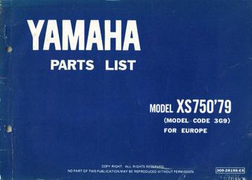 Yamaha XS750 Parts List 1979 (1362z) beschikbaar voor biedingen