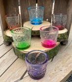 ZOMERAVOND GELUK WAXINELICHT GLAS 6 ASS KLEUREN 9 CM NIEUW, Nieuw, Minder dan 25 cm, Overige materialen, Rood