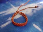 Roodbruin Gevlochten Leren Armband (A10) Size: 18/21cm, Verzenden, Nieuw, Bruin, Leer