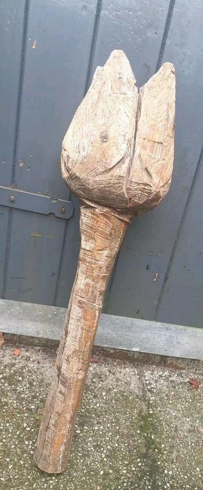 Houten Tulp Tuindecoratie, Tuin en Terras, Bloembakken en Plantenbakken, Hout, Balkon, Tuin, Rond, Ophalen of Verzenden