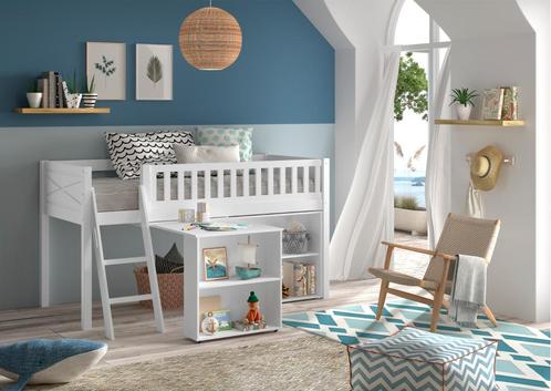 Scott halfhoogslaper met bureau en boekenkast - 90x200 - Wit, Huis en Inrichting, Slaapkamer | Stapelbedden en Hoogslapers