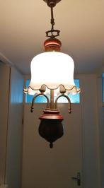 Hanglamp met melkglas en messing en prachtige houten bol is, Ophalen of Verzenden, Zo goed als nieuw, Minder dan 50 cm