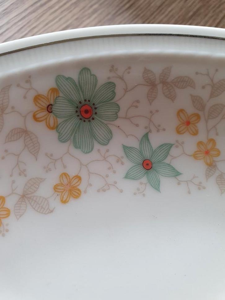 Supermooie gebaksschaal met 4 bordjes retro jaren 60/70, Verzamelen, Retro, Huis en Inrichting, Ophalen of Verzenden