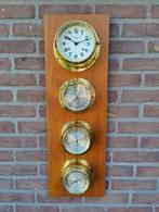 Grote oude vintage scheepsklok, barometer, temperatuur,Hygro, Ophalen