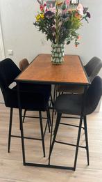 Bartafel + 4 Barkrukken, Huis en Inrichting, Ophalen, 60 tot 90 cm, Zo goed als nieuw, Metaal