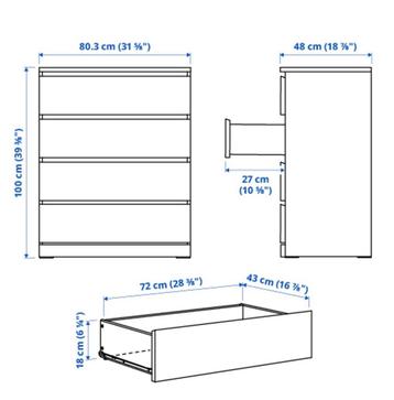 IKEA Malm ladekast met 4 lades incl glasplaat - afbeelding 3