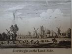 Gravure Zicht op Dordrecht met kerk en molens, J. June, 1760, Antiek en Kunst, Kunst | Etsen en Gravures, Verzenden