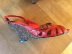 Zeket slingbacks - rood met kurken sleehak - maat 39, Ophalen of Verzenden, Zo goed als nieuw, Rood