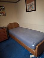 2x 1-persoons bed boxspring bruin leer, op wieltjes, Ophalen, Gebruikt, 90 cm, Eenpersoons