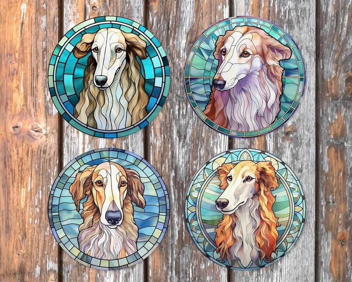 Barsoi Glas in Lood onderzetters met houder rond, Huis en Inrichting, Woonaccessoires | Onderzetters, Nieuw, Glas of Kopje, Ophalen of Verzenden
