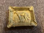 Antiek asbak geel koper hond 11x14, Antiek en Kunst, Ophalen of Verzenden, Koper