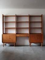 Vintage modulair vrijstaand wandsysteem in eiken, Huis en Inrichting, Kasten | Wandmeubels, Ophalen, 200 cm of meer, Zo goed als nieuw