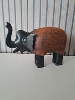 Houten olifant met zwart metale hoofd,poten en staart apart, Ophalen of Verzenden