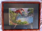Indisch landschapstafereel schilderij watertje en vuurboom, Ophalen of Verzenden