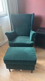 Ikea Strandmon fauteuil met voetenbank djutarp donker groen, Ophalen, Zo goed als nieuw, 75 tot 100 cm, 50 tot 75 cm