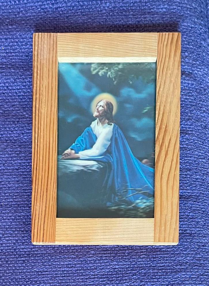 Mooie 3-D prent van Jezus, knielend in de Olijfhof., Verzamelen, Religie, Gebruikt, Christendom | Katholiek, Kaart of Prent, Ophalen of Verzenden