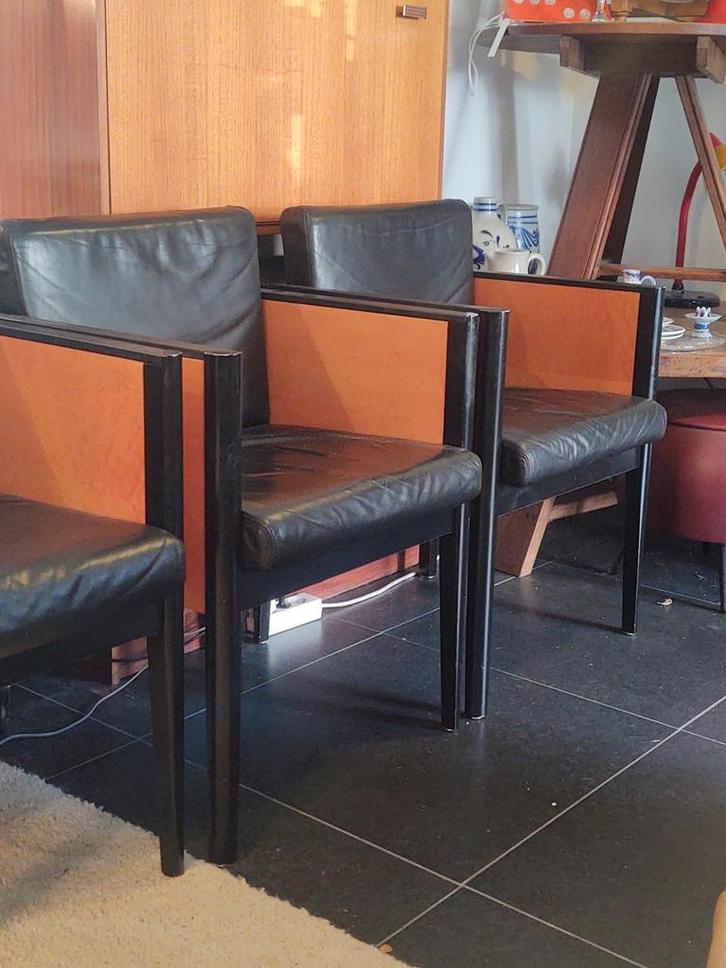 4 x Move eetkamerstoelen van Arnold Merckx voor Arco, Huis en Inrichting, Stoelen, Gebruikt, Vier, Hout, Leer, Zwart, Ophalen