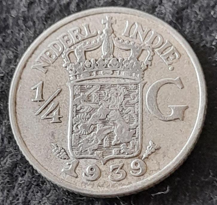 Nederlands Indie 25 cent 1939, Postzegels en Munten, Munten | Azië, Losse munt, Zuidoost-Azië, Zilver, Ophalen of Verzenden