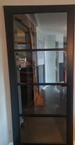 Opdekdeur zwart binnen linksdraaiend. Glas., Doe-het-zelf en Verbouw, Deuren en Horren, Ophalen, Glas, Binnendeur, 200 tot 215 cm