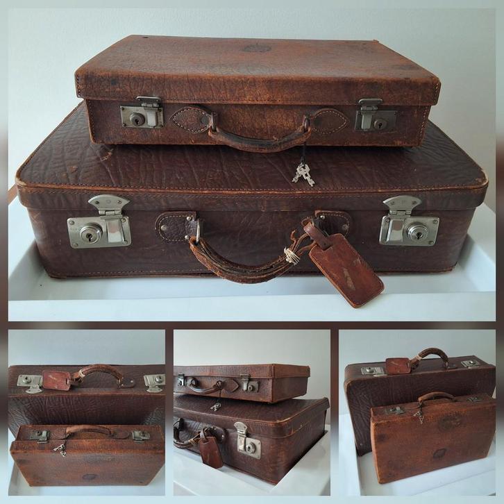 Antieke leren koffers, Antiek en Kunst, Curiosa en Brocante, Ophalen of Verzenden