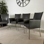 4x Bert Plantagie eetkamerstoelen / Leder - RVS /Goede staat, Huis en Inrichting, Stoelen, Verzenden, ., Leer, Zo goed als nieuw