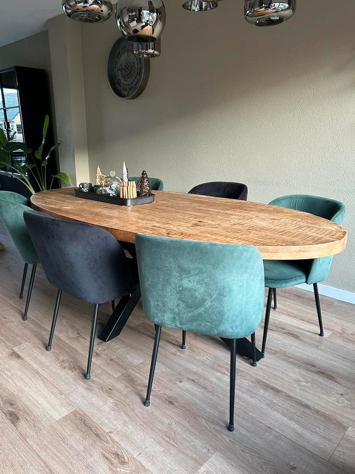 Eetkamerstoelen eetstoelen 6 stuks zwart groen velvet, Huis en Inrichting, Tafels | Eettafels, Gebruikt, 50 tot 100 cm, Vijf personen of meer