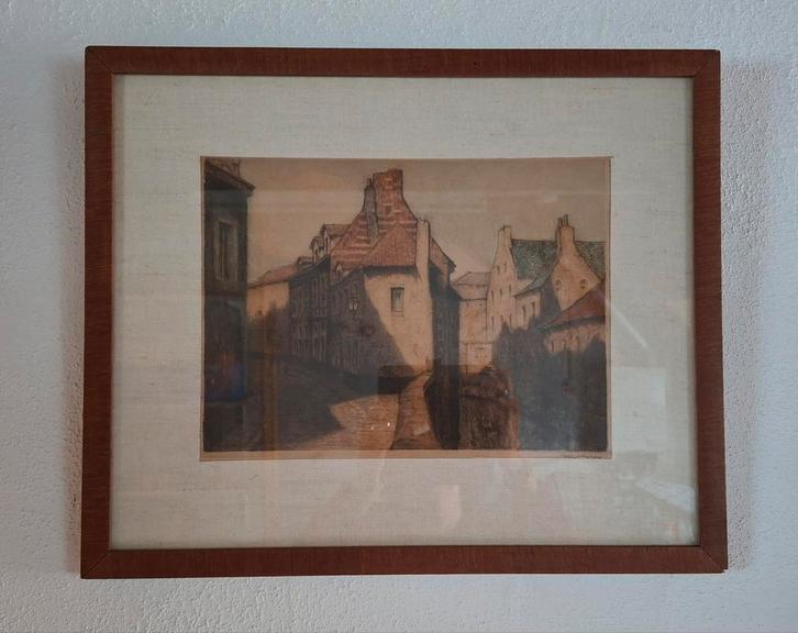 Schilderij Han Jelinger,straatbeeld Maastricht, uit 1938, Antiek en Kunst, Kunst | Schilderijen | Klassiek, Ophalen of Verzenden