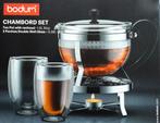 Bodum Chambord theeset theepot + rechaud + 2 glazen Pavina, Huis en Inrichting, Keuken | Servies, Ophalen, Nieuw, Glas, Overige stijlen